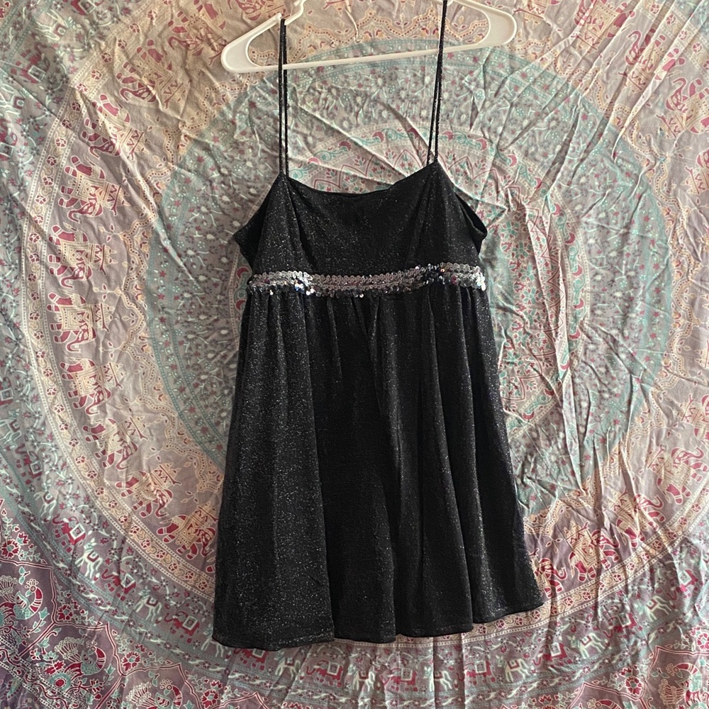 Blush Black Mini Dress with Silver Sequin Detail